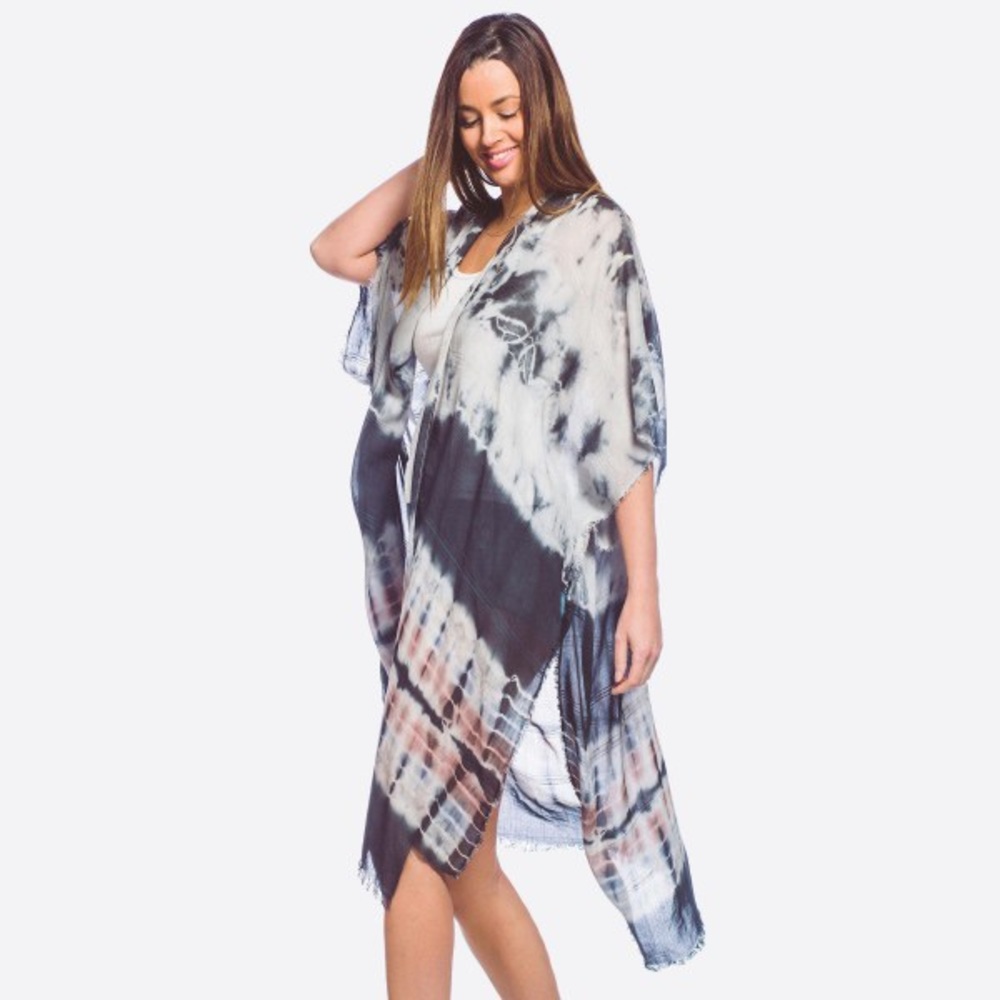 3 PK Women’s tie dye fringe kimono duster cover up
